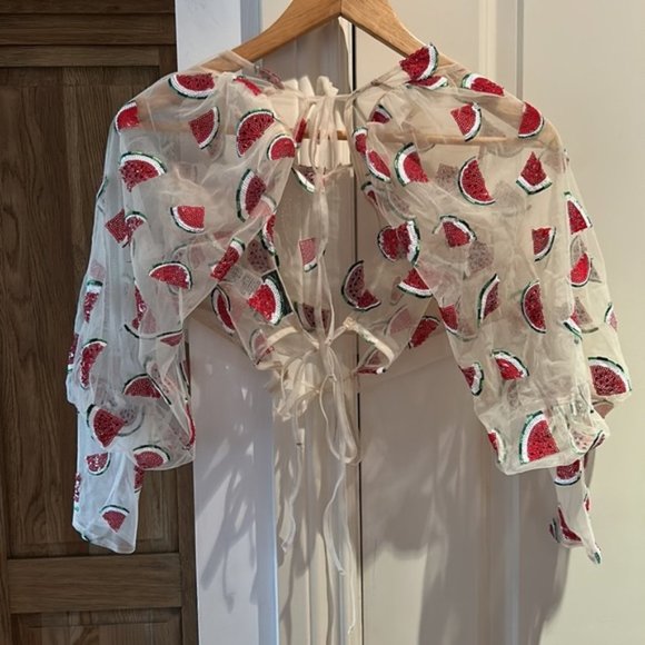 TOPSHOP women’s watermelon print sequins sheer top US 4 - Picture 8 of 9